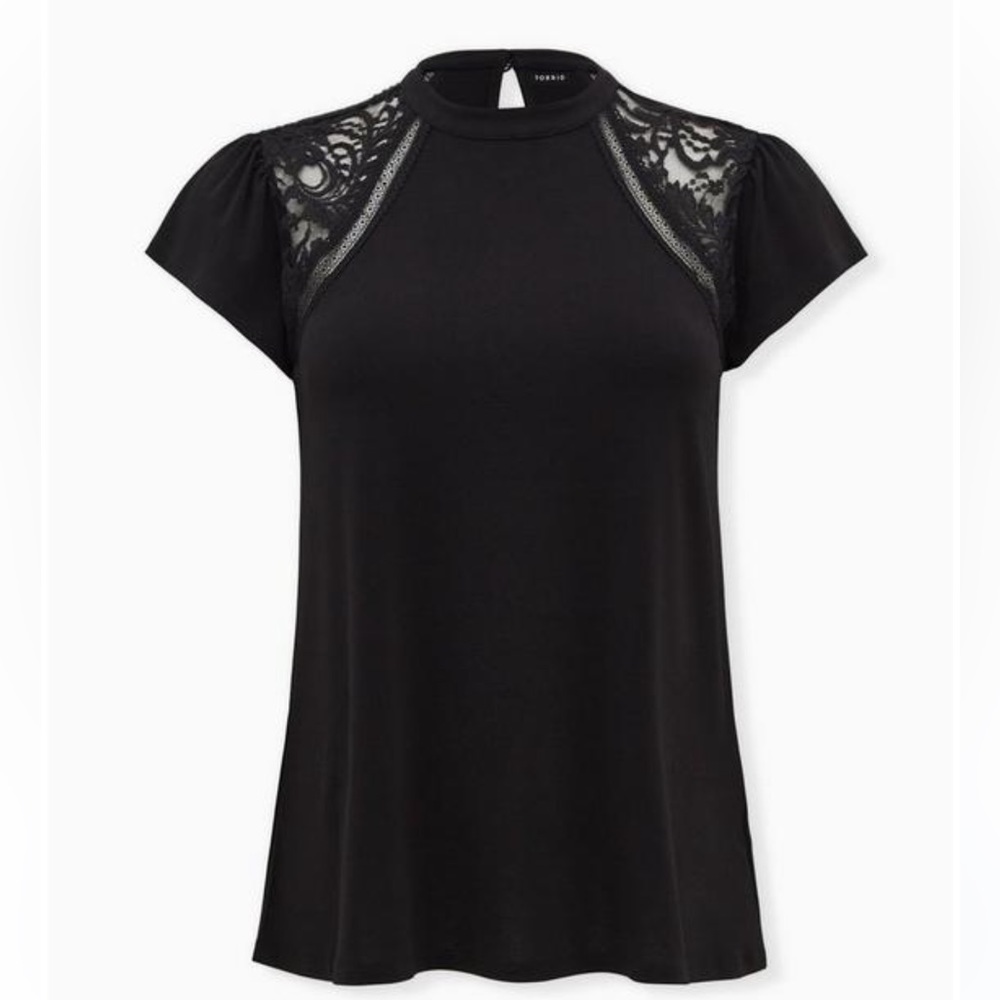 Torrid Studio Mock Neck Lace Inset Top